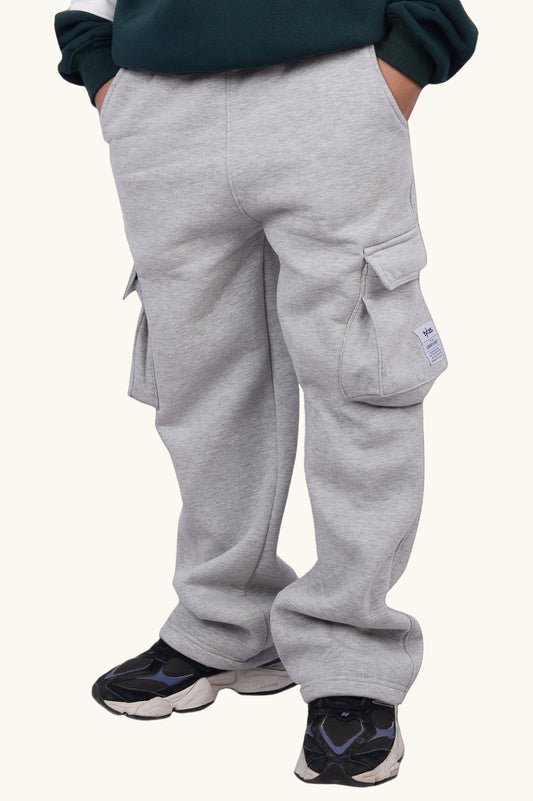 Grey Wide Leg Cargo Pants