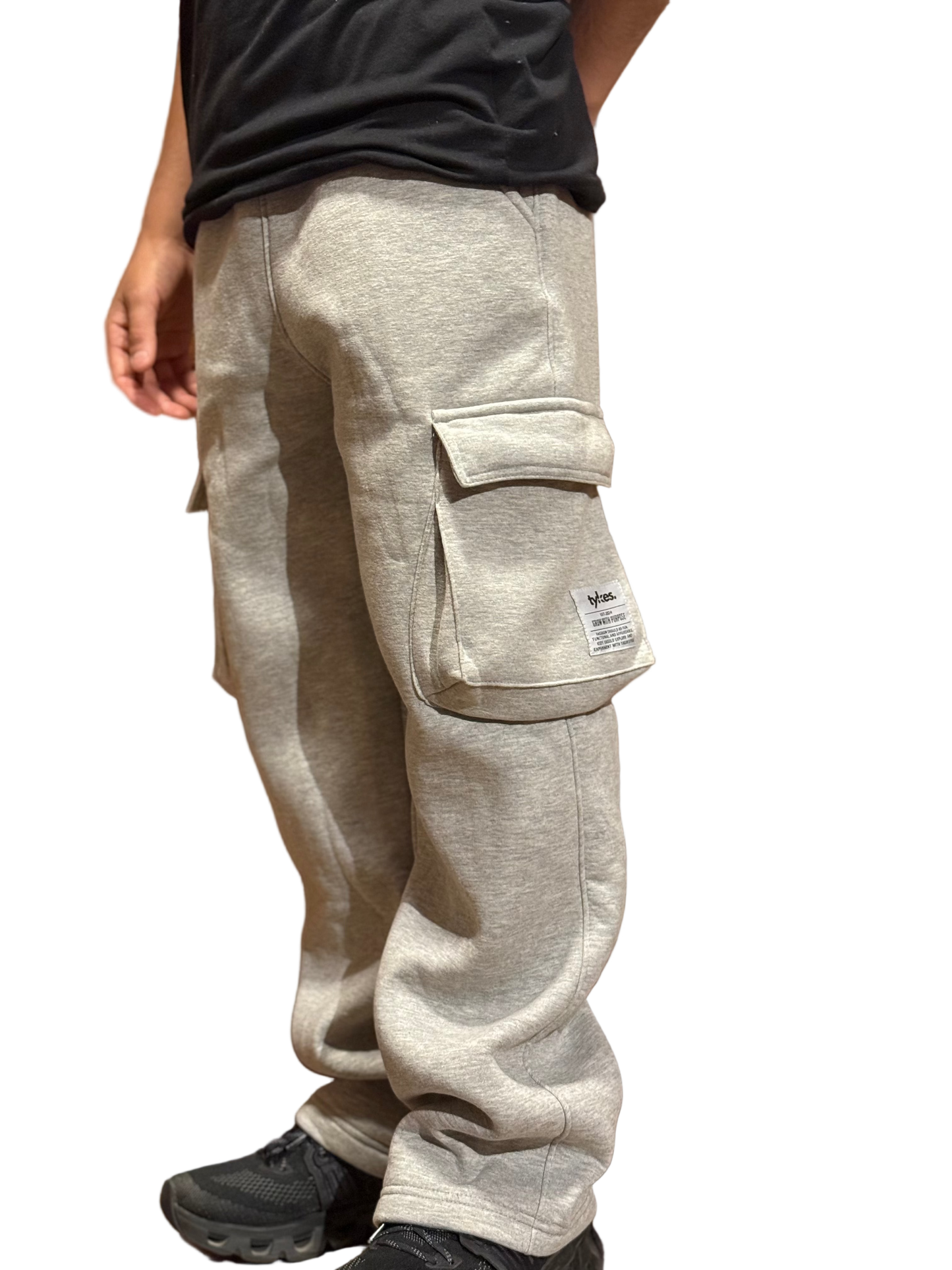 Grey Wide Leg Cargo Pants