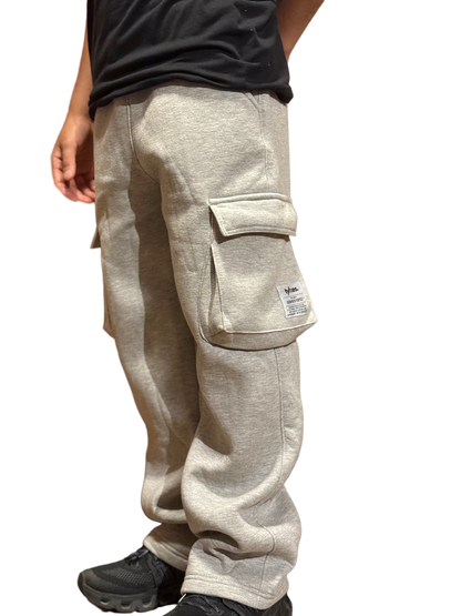 Grey Wide Leg Cargo Pants